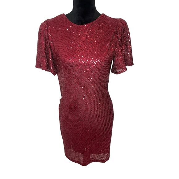 NWT ASTR THE LABEL MINI RED/MAROON SEQUIN OPEN BACK DRESS WOMENS SIZE LARGE - Picture 3 of 8